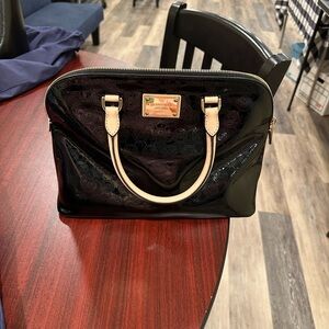 Michael Kors Black Patent Satchel with Gold Details